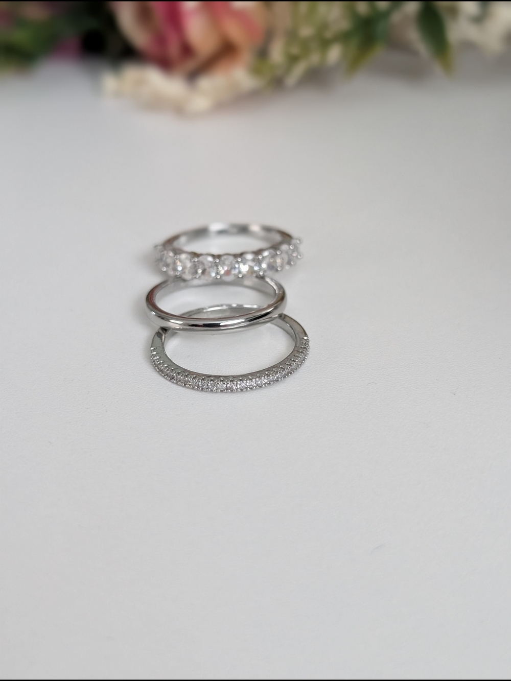 Gold Plated Stackable CZ Ring Set - Silver